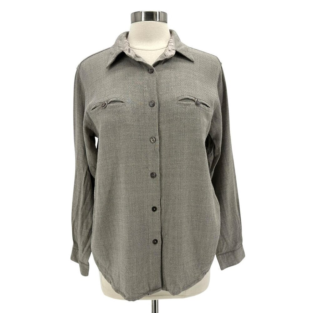 Vintage The Territory Ahead Womens Large Top Wool Blend Gray Button Shirt
